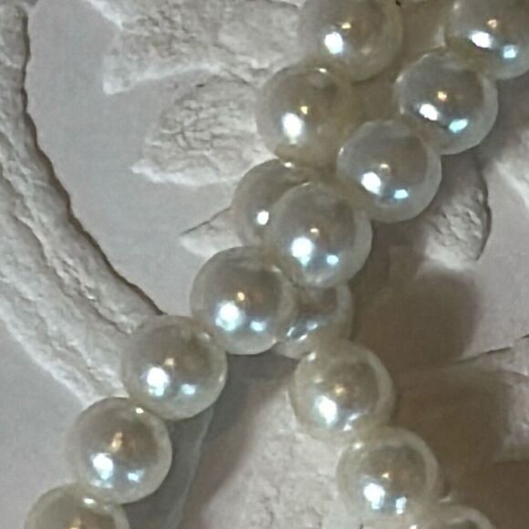 Vintage Art Deco Glass Pearl Choker Necklace With Faceted Clear Crystals 15” - Picture 14 of 15